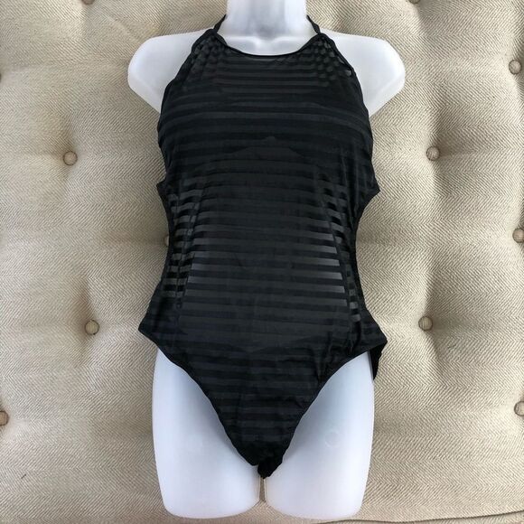SelfieGo Black Tonal Stripe 1pc Swimsuit XXL - Picture 4 of 10